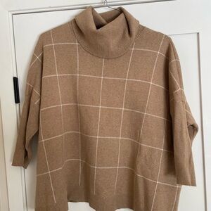 LOFT Camel Checkered Turtleneck Sweater